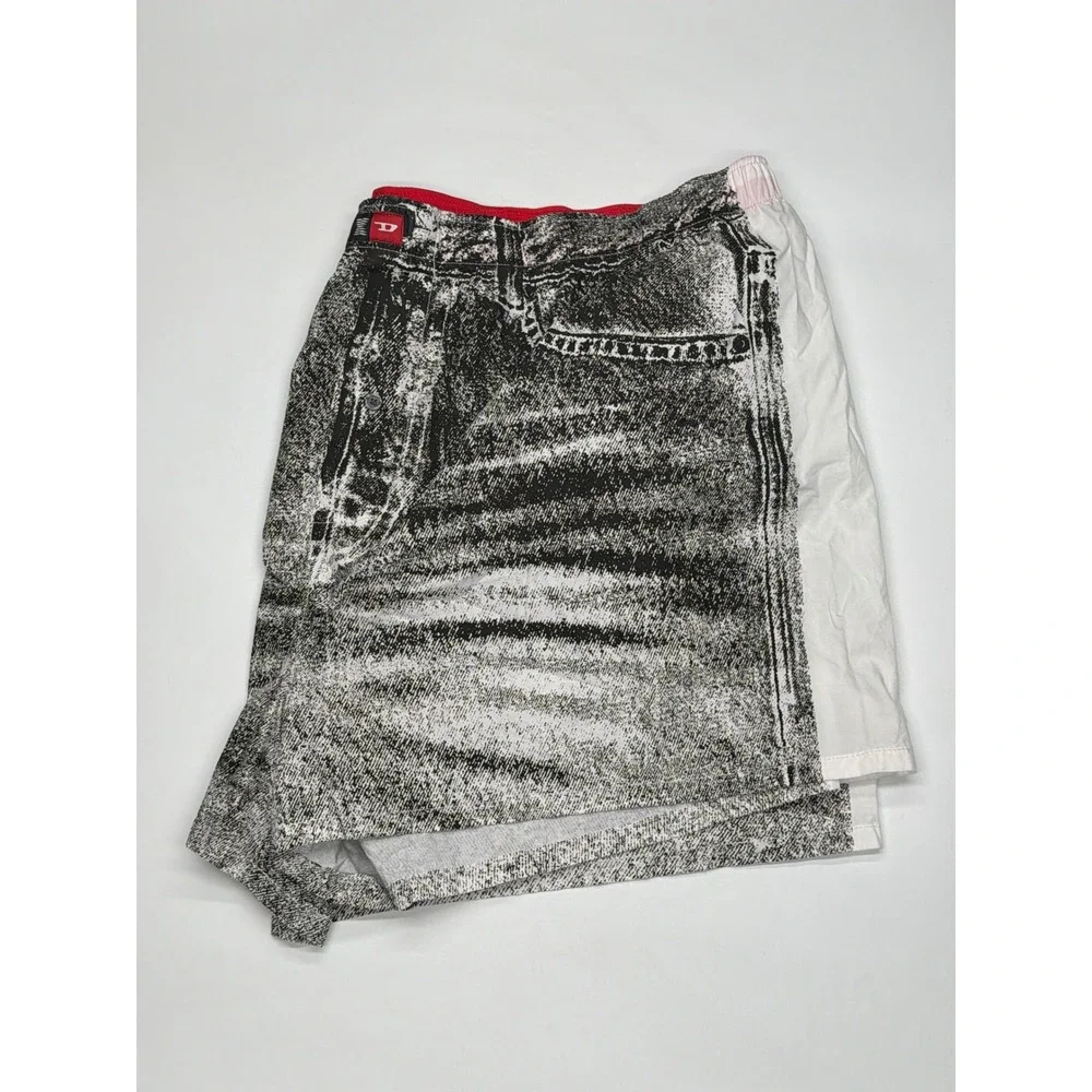 DIESEL‎ Mens Acid Wash Denim Print Boxer Shorts Elastic Waist White 3XL